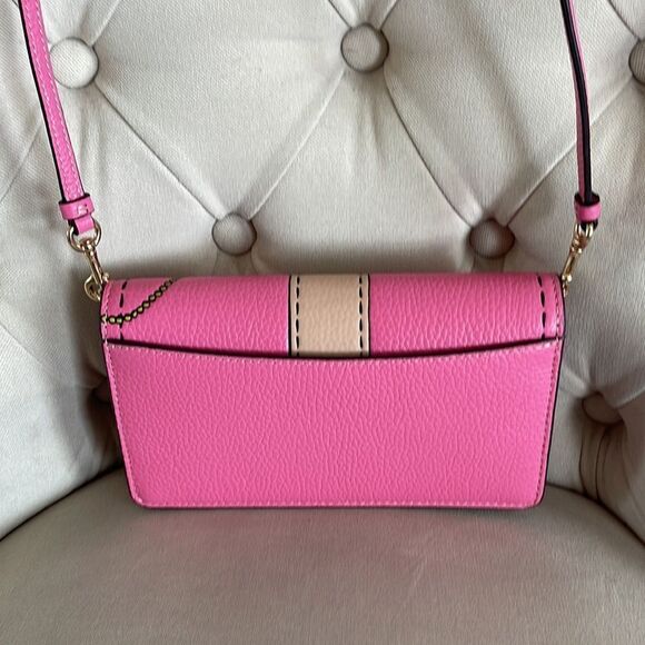 Coach Anna pink leather Foldover Clutch‎ Crossbody with Trompe L'oeil Print - Picture 6 of 7